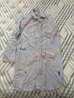 Vineyard Vines Blue and White Striped Embroidered Button-Up Dress Coverup